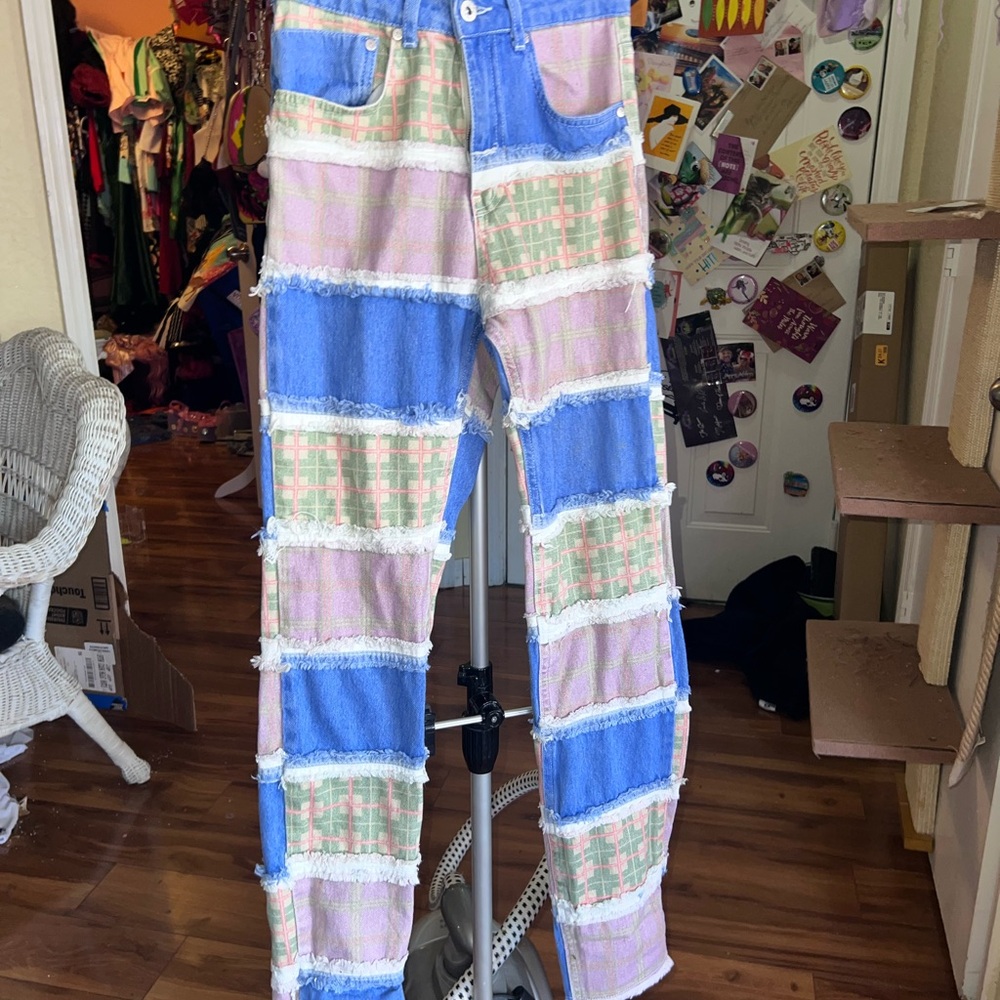 Patchwork Blue and Pink Women's Jeans